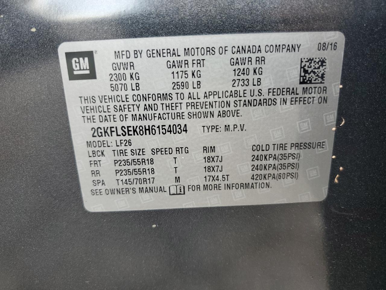 2017 GMC Terrain Sle VIN: 2GKFLSEK8H6154034 Lot: 68328865