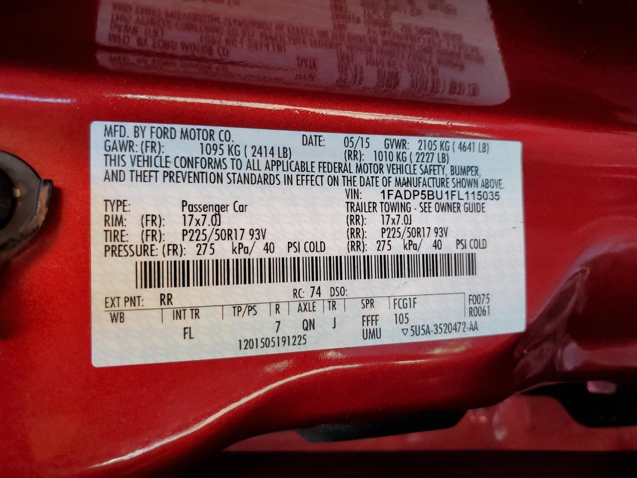 2015 Ford C-Max Sel VIN: 1FADP5BU1FL115035 Lot: 67990245