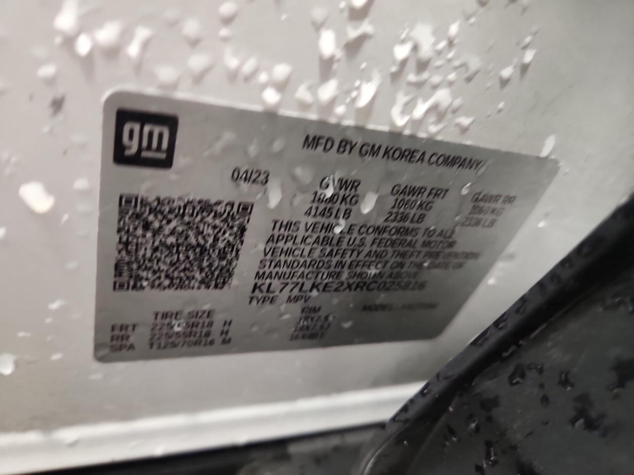 2024 Chevrolet Trax Activ VIN: KL77LKE2XRC025816 Lot: 70656465