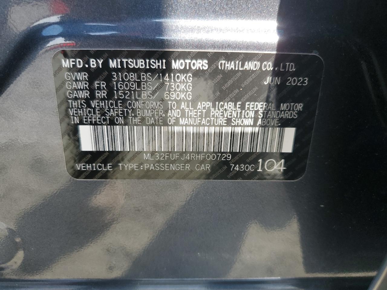 2024 Mitsubishi Mirage G4 Es VIN: ML32FUFJ4RHF00729 Lot: 69624415