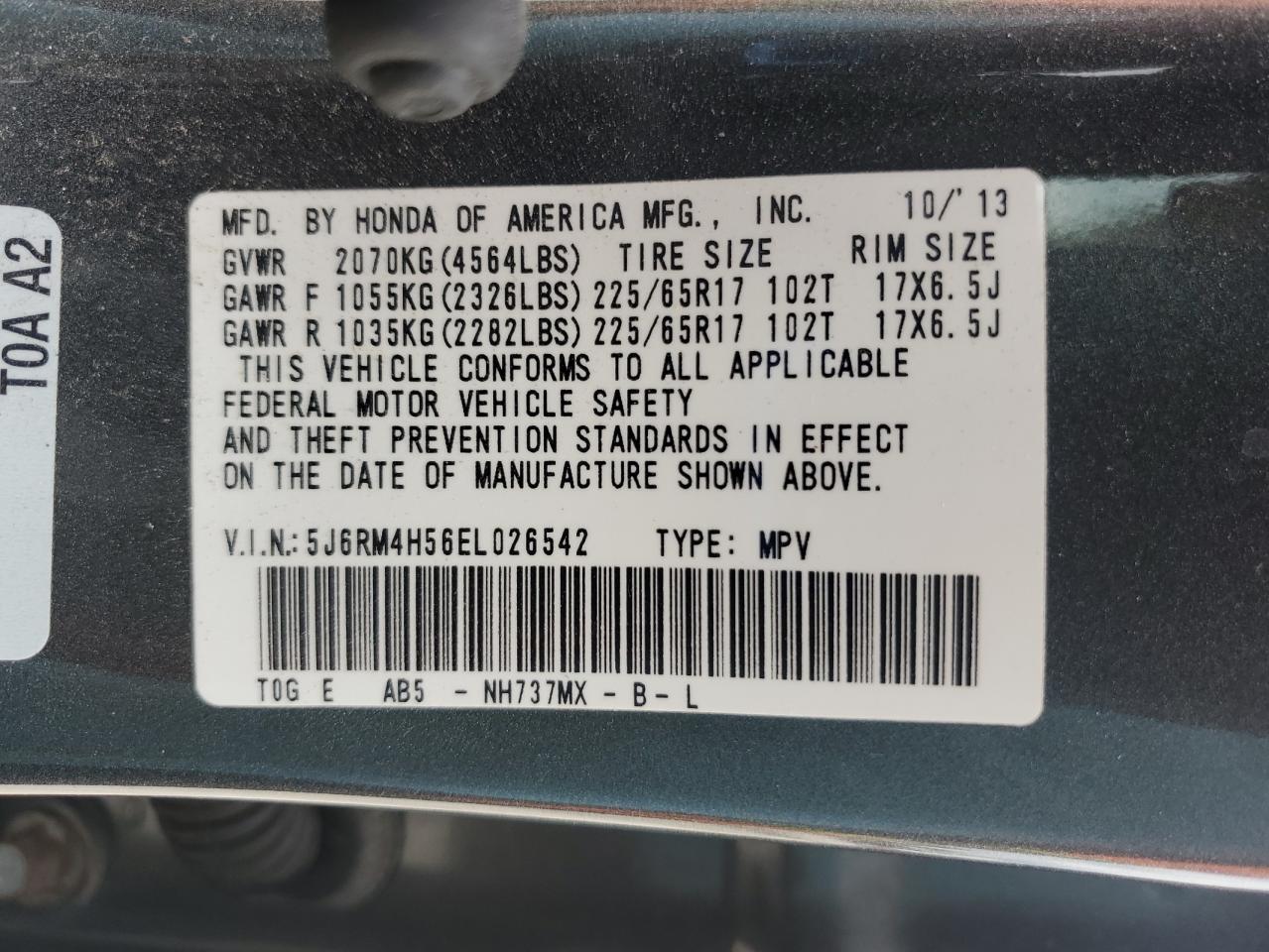 2014 Honda Cr-V Ex VIN: 5J6RM4H56EL026542 Lot: 69653995