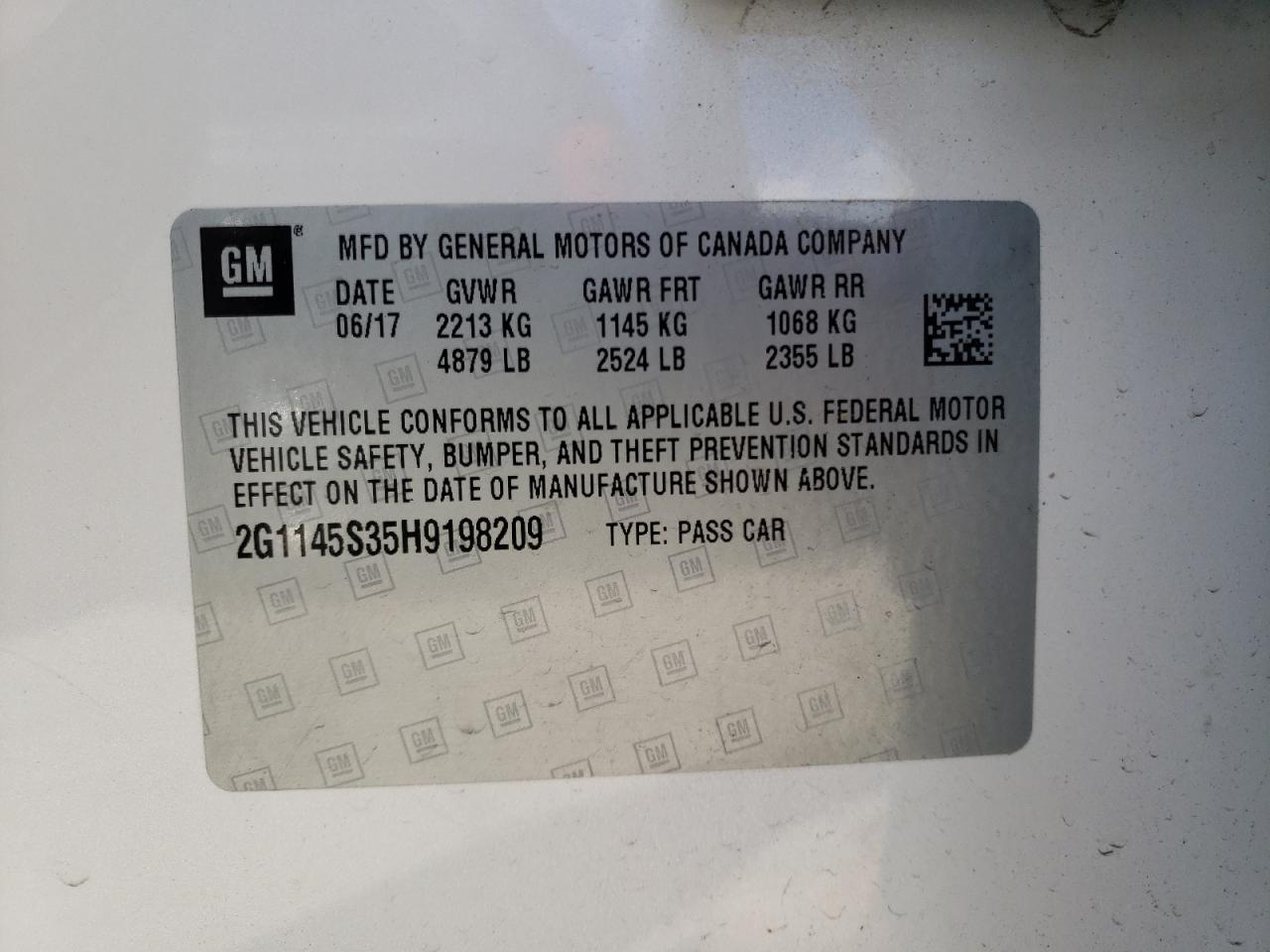 2017 Chevrolet Impala Premier VIN: 2G1145S35H9198209 Lot: 68447015