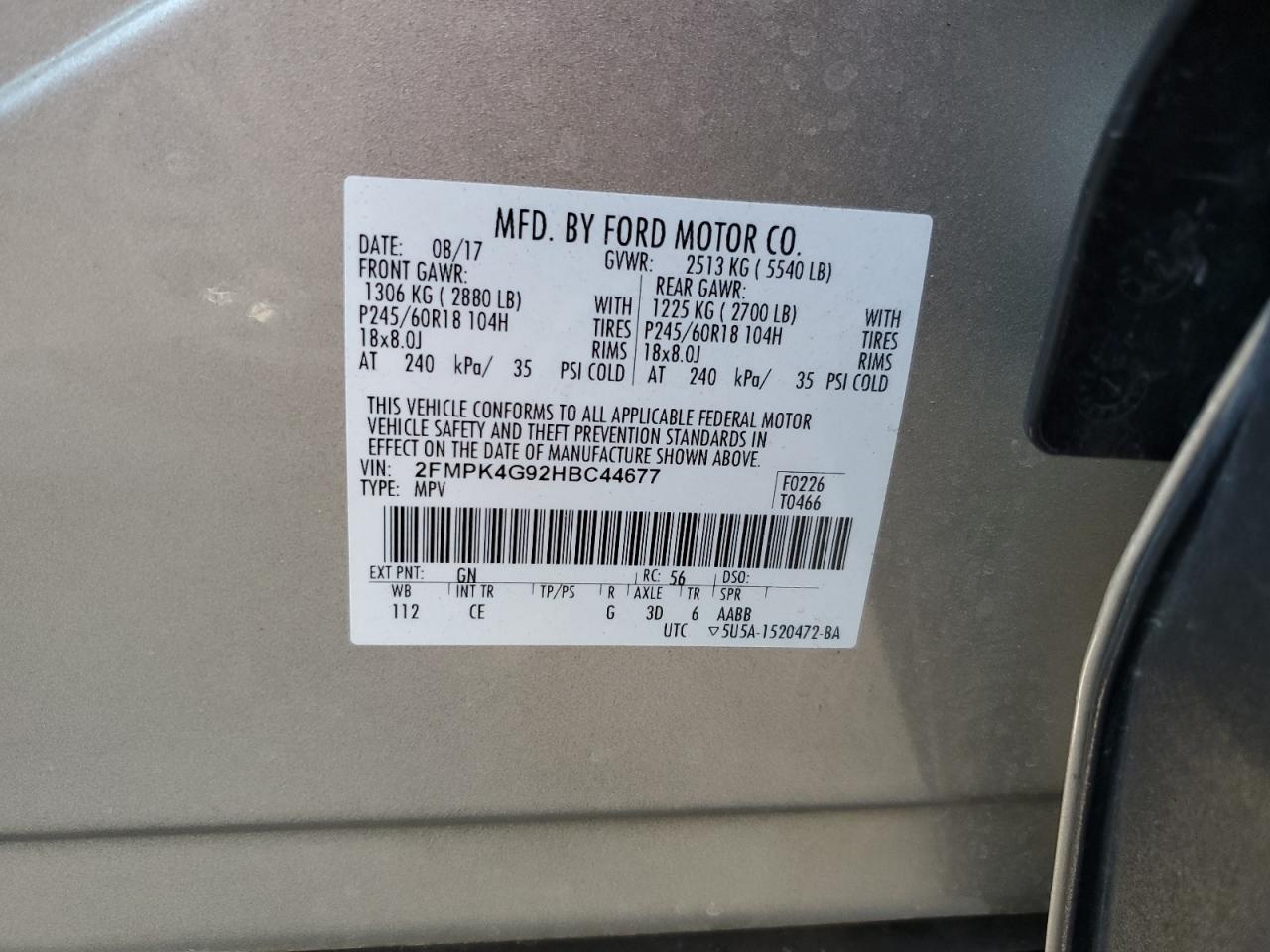 2017 Ford Edge Se VIN: 2FMPK4G92HBC44677 Lot: 68211915