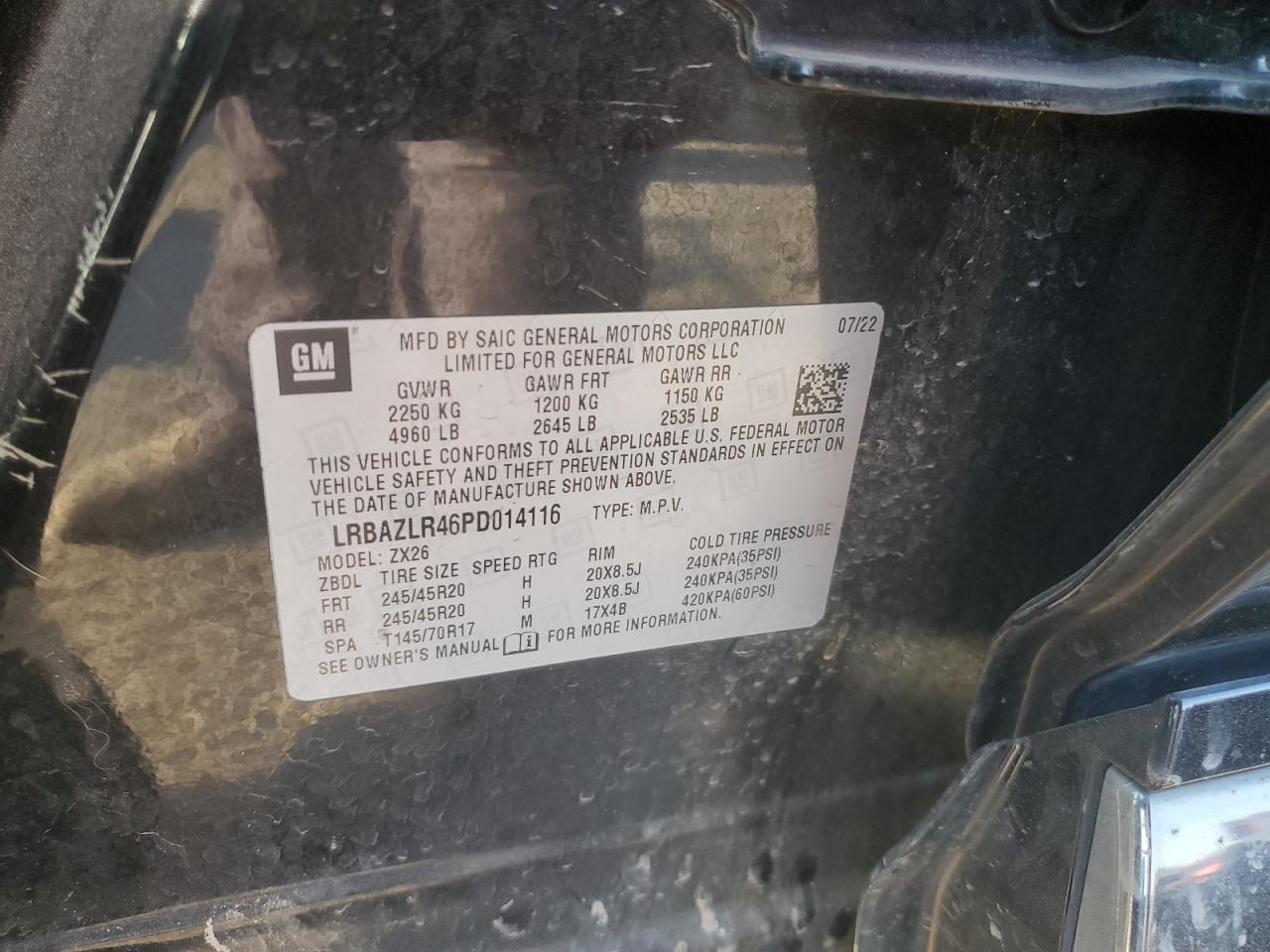 2023 Buick Envision Preferred VIN: LRBAZLR46PD014116 Lot: 68540995