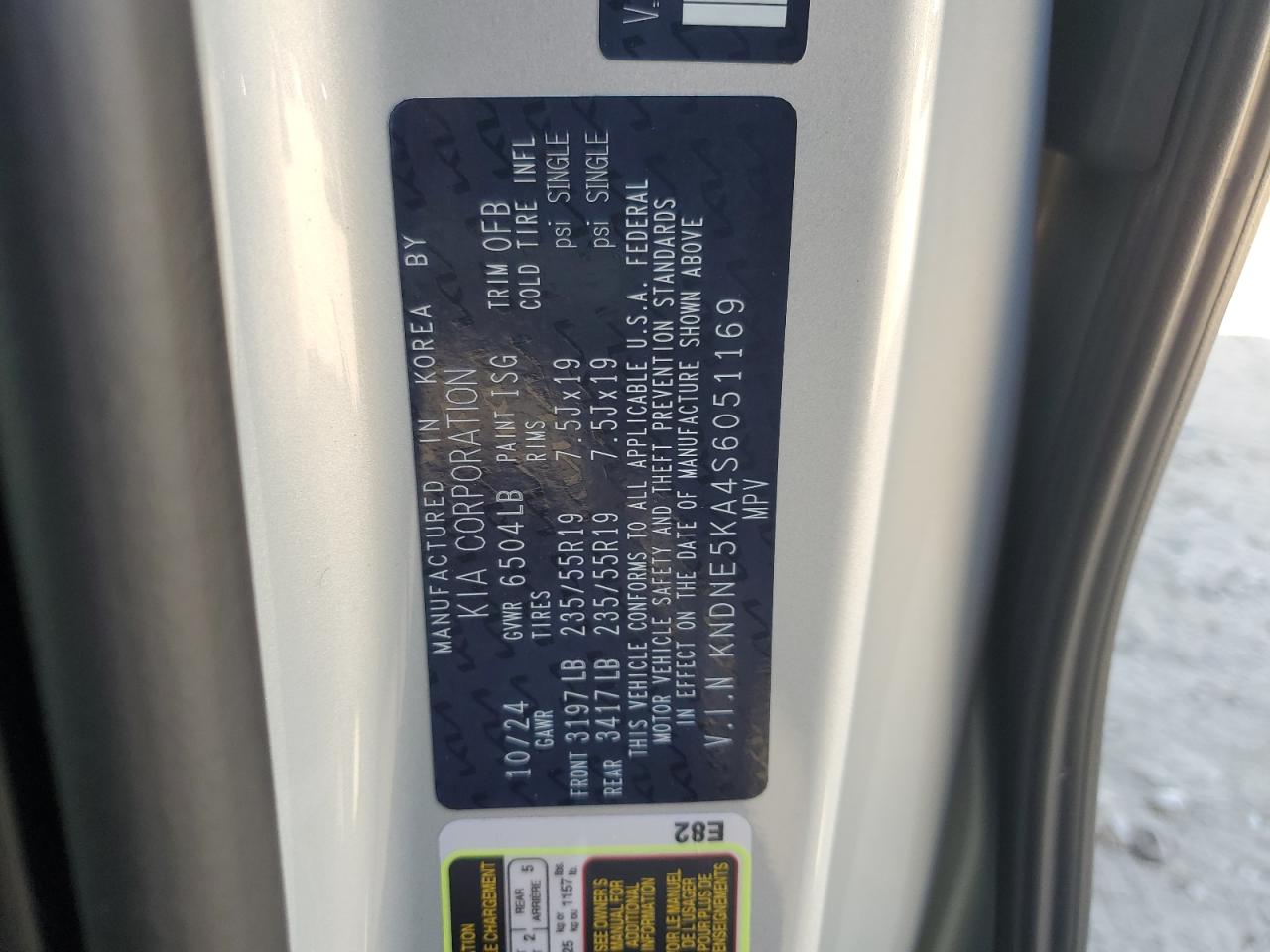 2025 Kia Carnival Sx VIN: KNDNE5KA4S6051169 Lot: 70512485