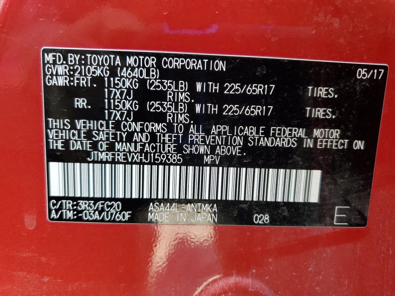 2017 Toyota Rav4 Xle VIN: JTMRFREVXHJ159385 Lot: 70587265