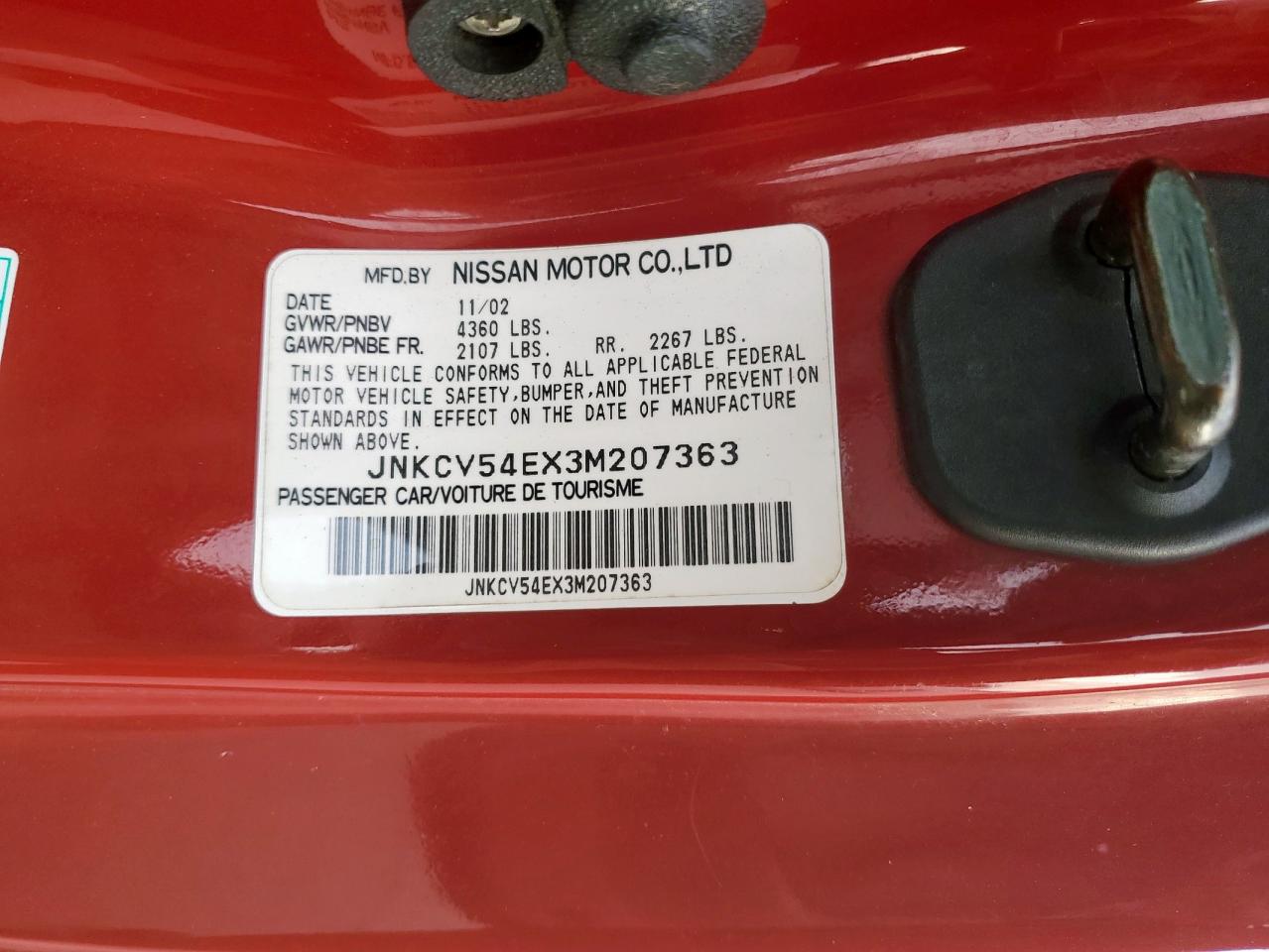 2003 Infiniti G35 VIN: JNKCV54EX3M207363 Lot: 67435825