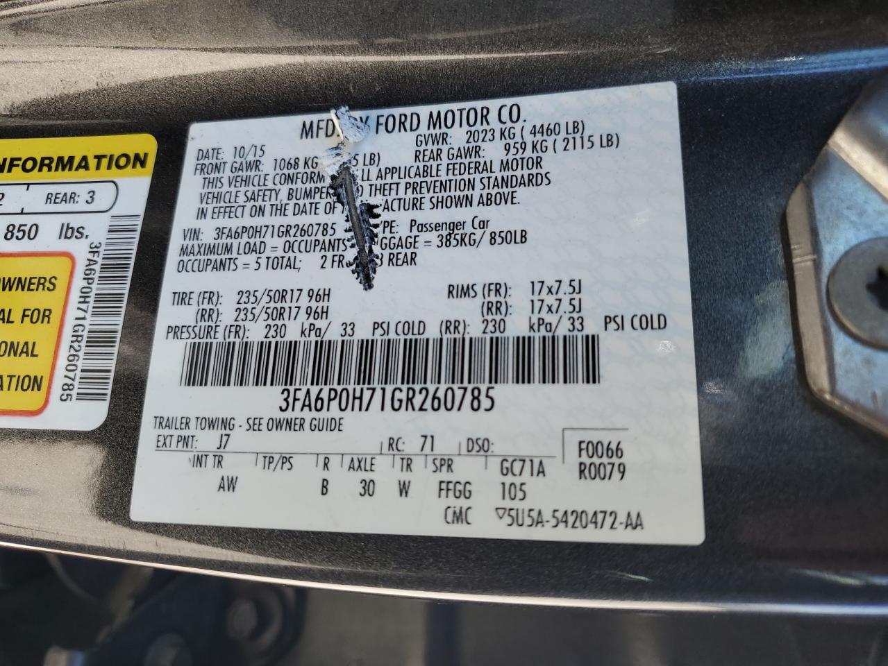 2016 Ford Fusion Se VIN: 3FA6P0H71GR260785 Lot: 67038665