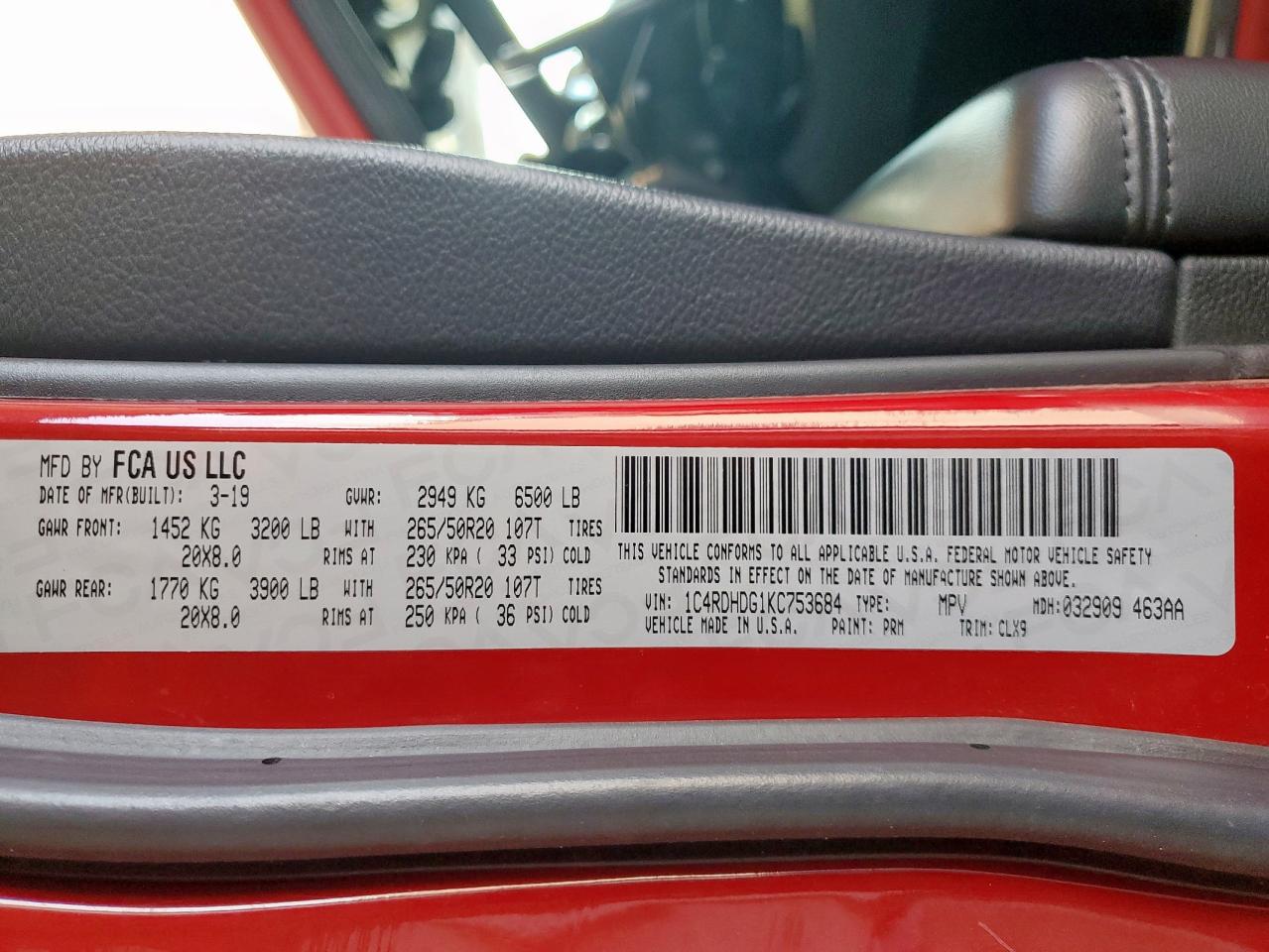 2019 Dodge Durango Gt VIN: 1C4RDHDG1KC753684 Lot: 70063565