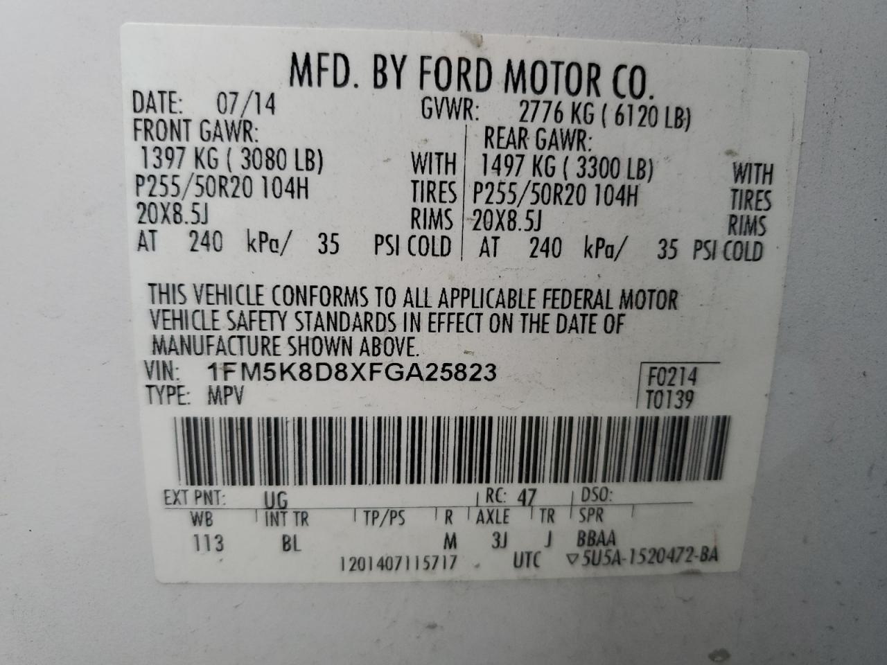 2015 Ford Explorer Xlt VIN: 1FM5K8D8XFGA25823 Lot: 69616535