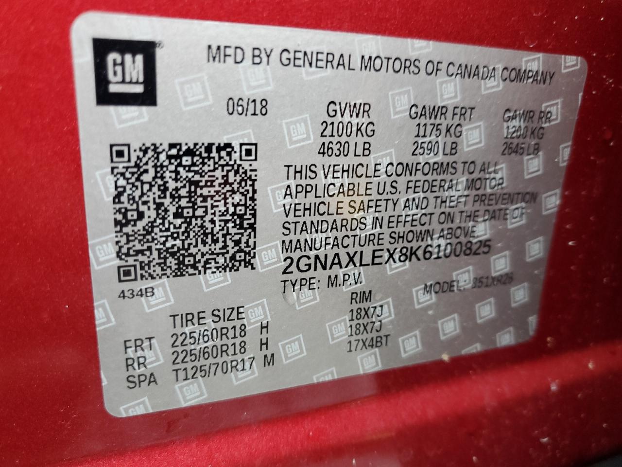 2019 Chevrolet Equinox Lt VIN: 2GNAXLEX8K6100825 Lot: 69828945