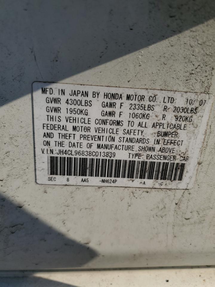 2008 Acura Tsx VIN: JH4CL96838C013839 Lot: 69077525