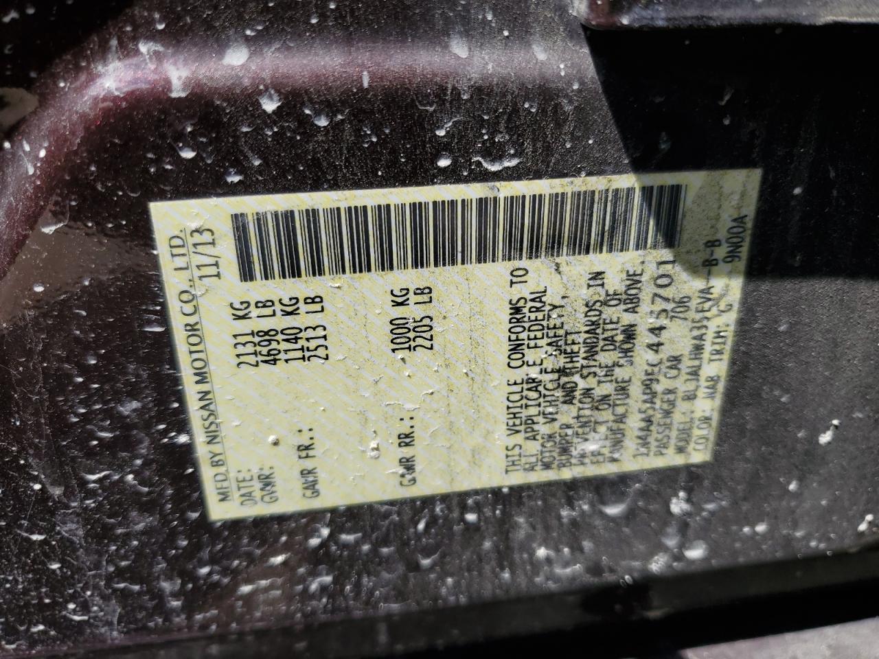 2014 Nissan Maxima S VIN: 1N4AA5AP9EC445701 Lot: 70274715