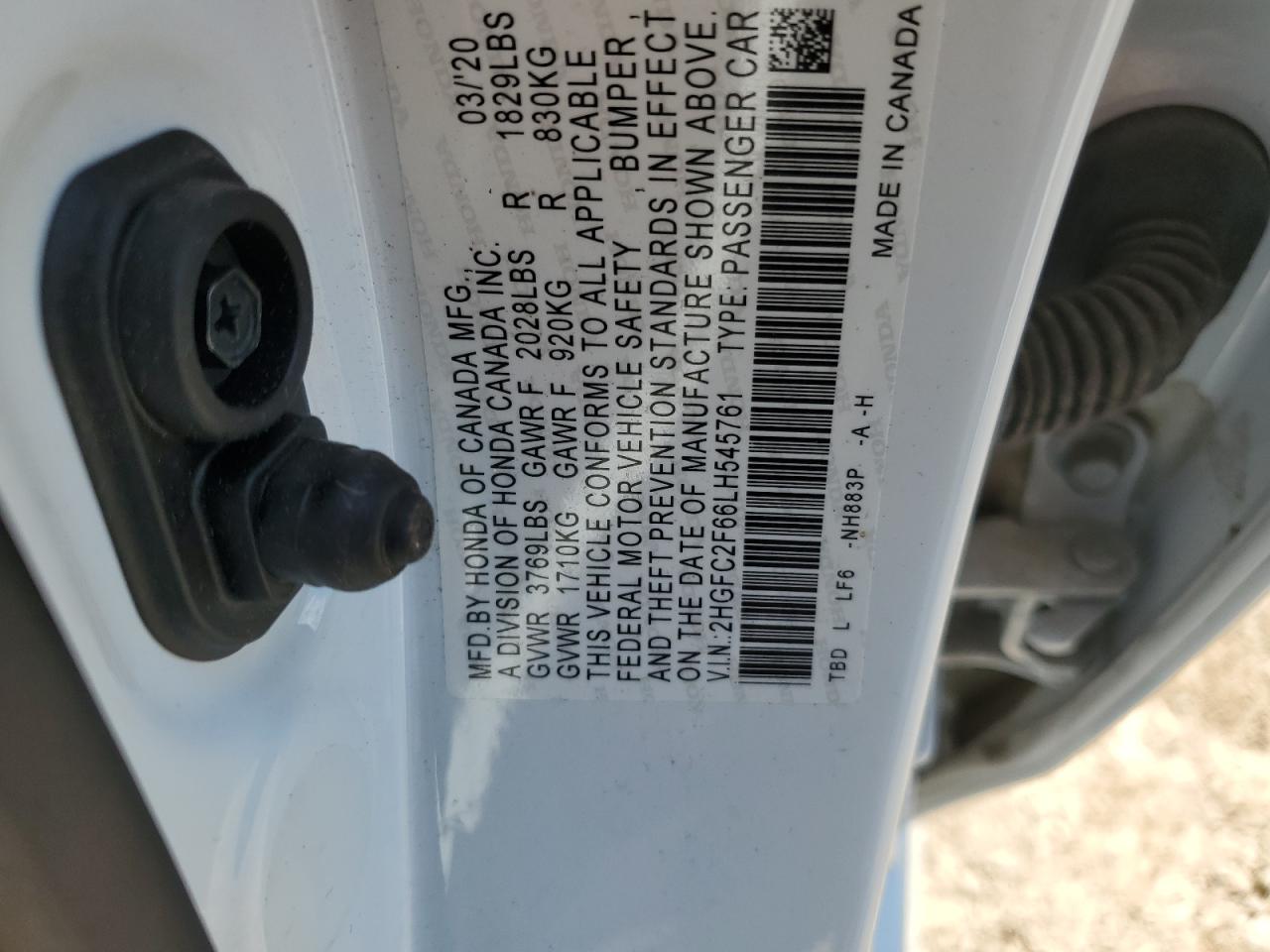 2020 Honda Civic Lx VIN: 2HGFC2F66LH545761 Lot: 69995475