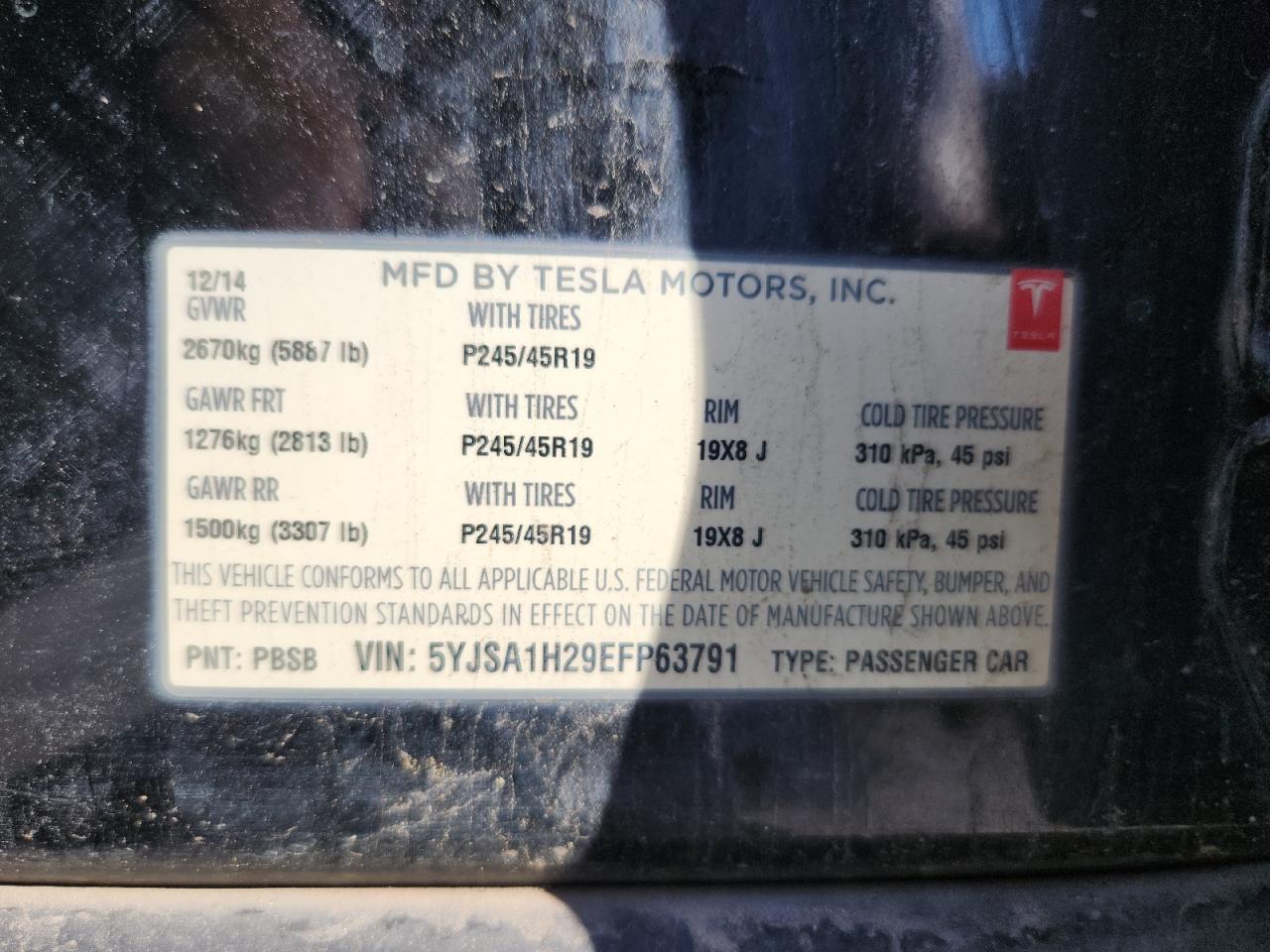 2014 Tesla Model S VIN: 5YJSA1H29EFP63791 Lot: 69786785