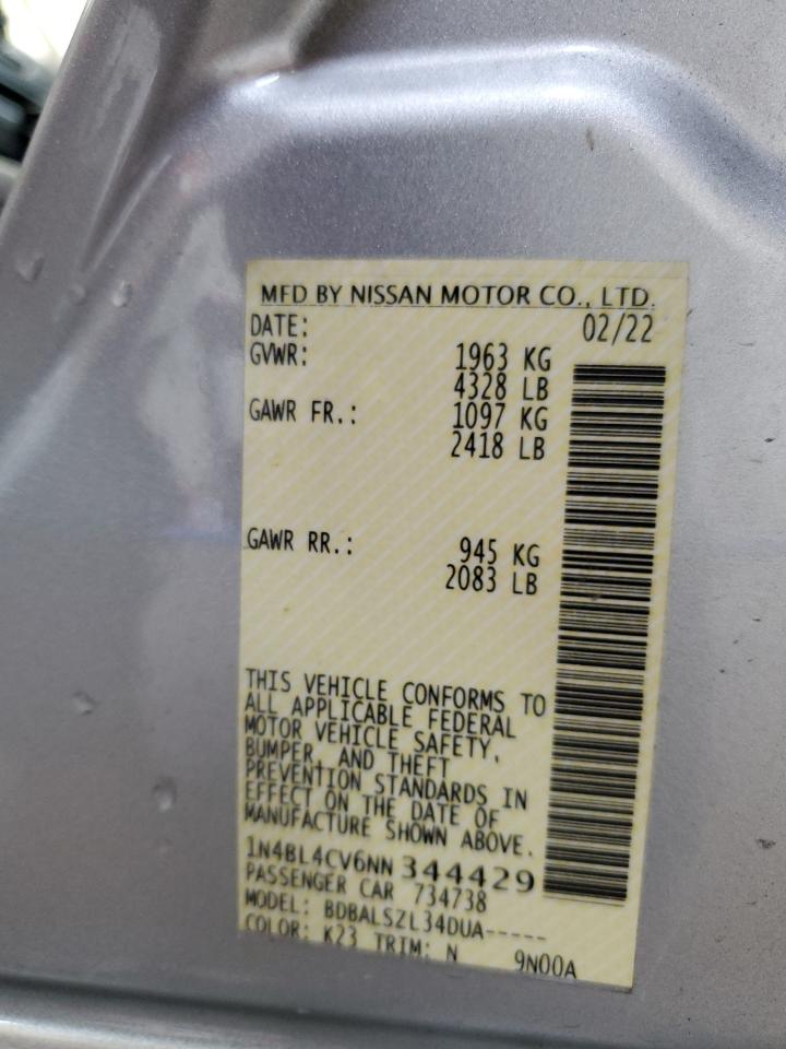 2022 Nissan Altima Sr VIN: 1N4BL4CV6NN344429 Lot: 70454375