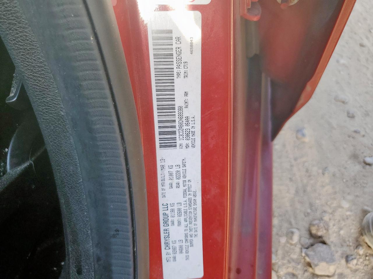 2013 Dodge Avenger Se VIN: 1C3CDZAB0DN689380 Lot: 68386955