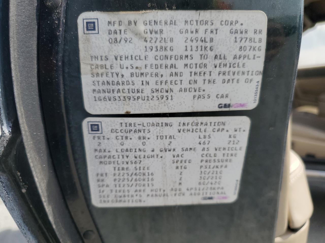 1993 Cadillac Allante VIN: 1G6VS3395PU125951 Lot: 69704495