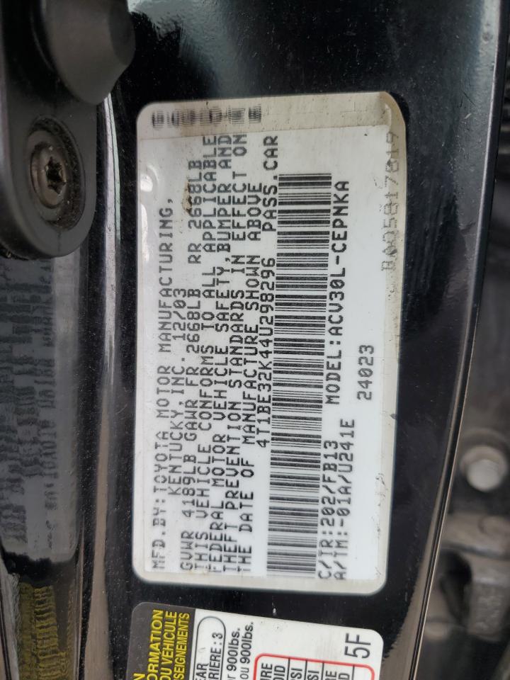 2004 Toyota Camry Le VIN: 4T1BE32K44U298296 Lot: 69405005