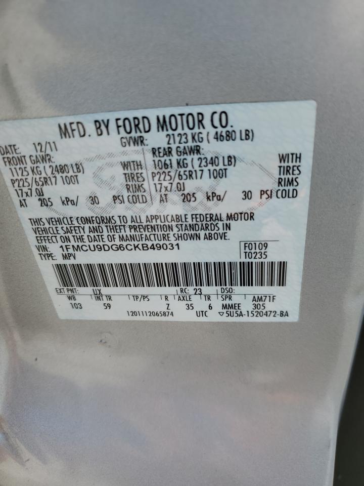 2012 Ford Escape Xlt VIN: 1FMCU9DG6CKB49031 Lot: 67289375