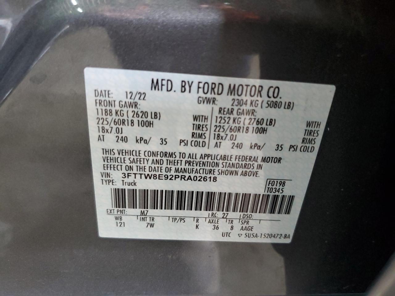 2023 Ford Maverick Xl VIN: 3FTTW8E92PRA02618 Lot: 68521515