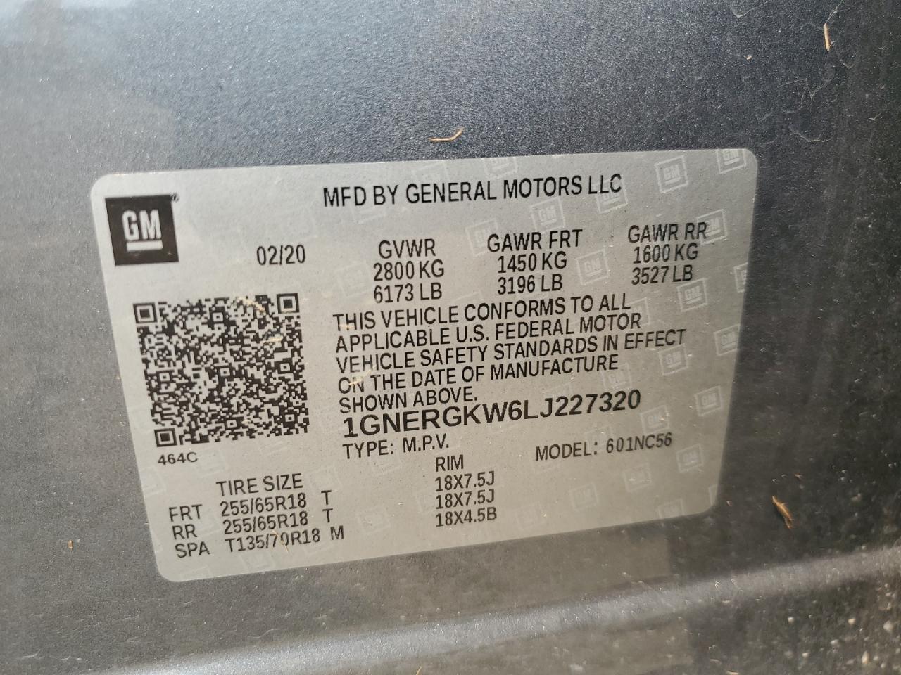 2020 Chevrolet Traverse Lt VIN: 1GNERGKW6LJ227320 Lot: 67602365