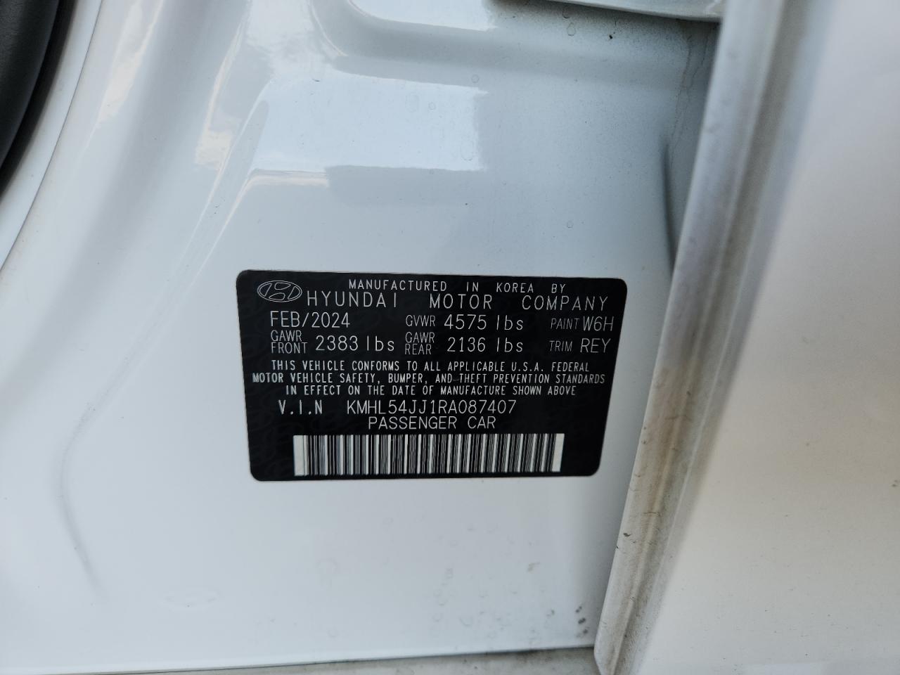2024 Hyundai Sonata Hybrid VIN: KMHL54JJ1RA087407 Lot: 70543765