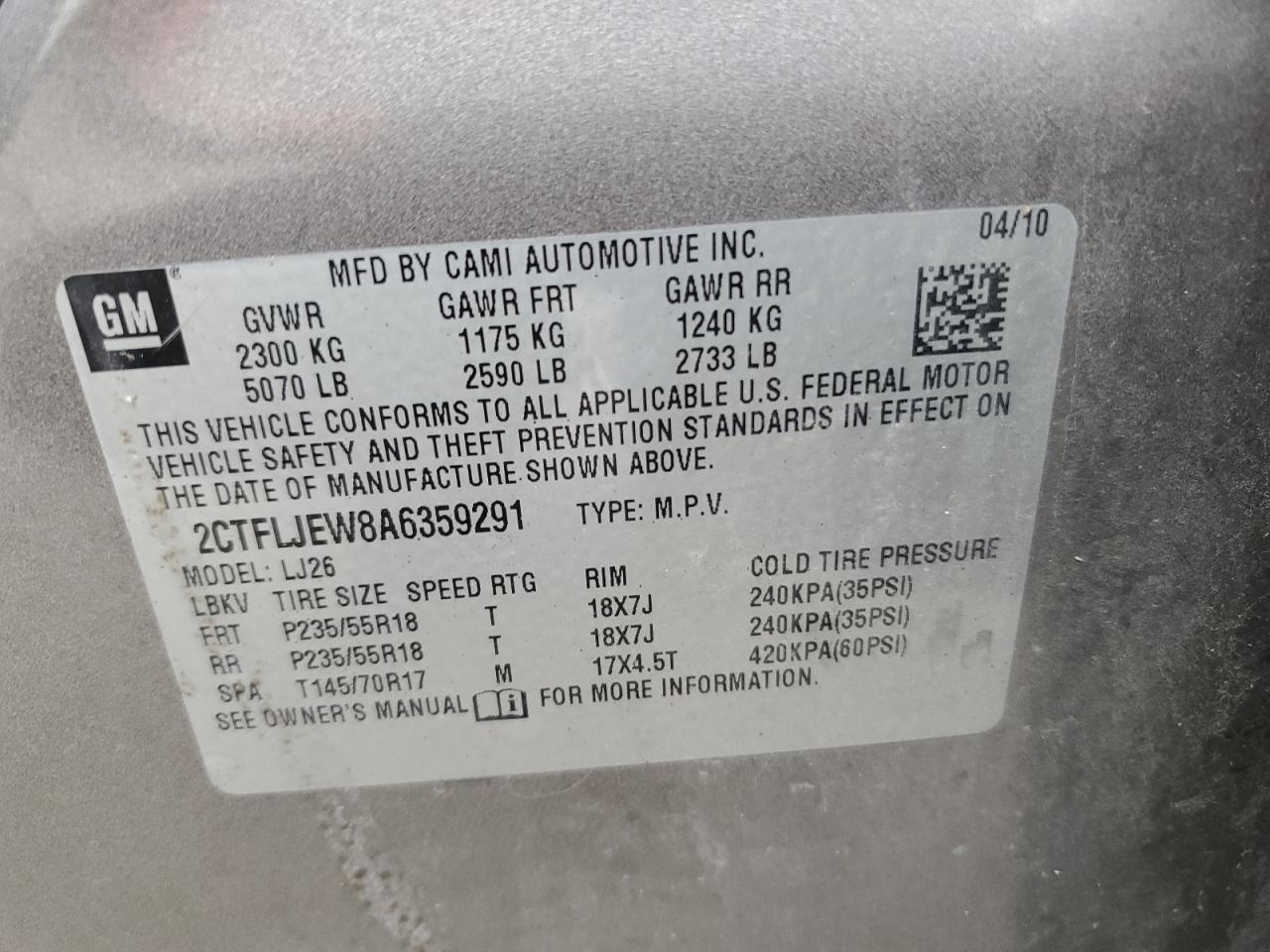 2010 GMC Terrain Slt VIN: 2CTFLJEW8A6359291 Lot: 68513505