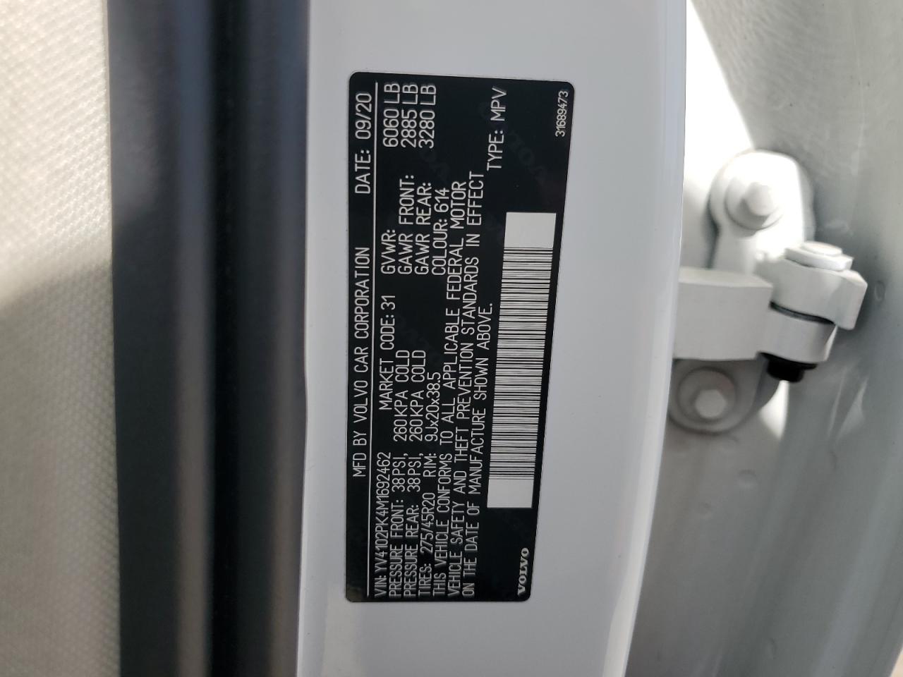 2021 Volvo Xc90 T5 Momentum VIN: YV4102PK4M1692462 Lot: 70720755