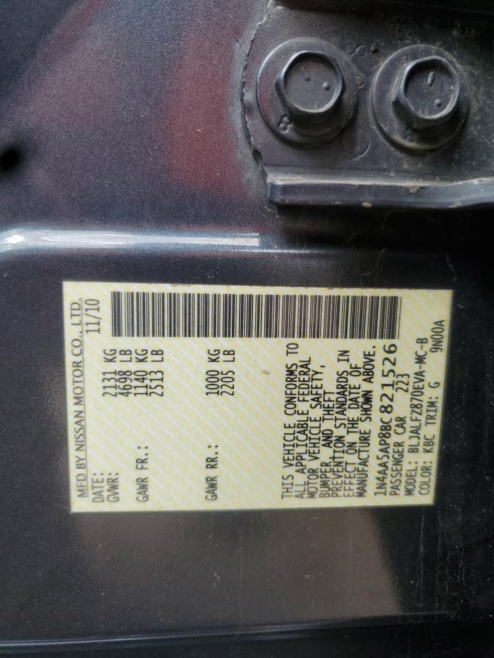 2011 Nissan Maxima S VIN: 1N4AA5AP8BC821526 Lot: 70840755