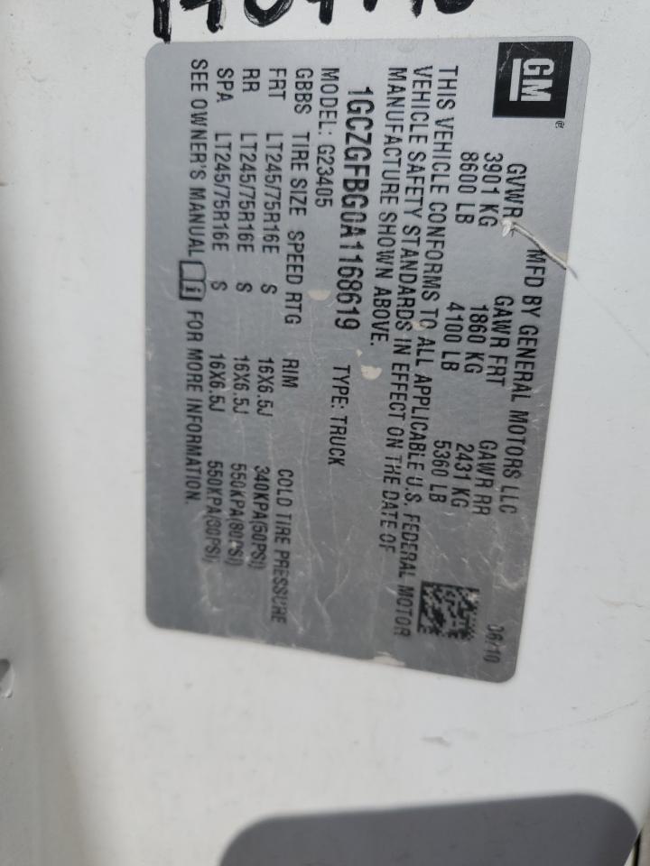 2010 Chevrolet Express G2500 VIN: 1GCZGFBG0A1168619 Lot: 69234885