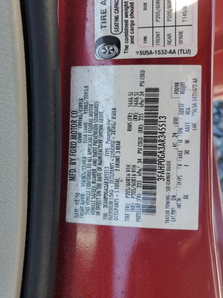 2010 Ford Fusion S VIN: 3FAHP0GA3AR345513 Lot: 92648995