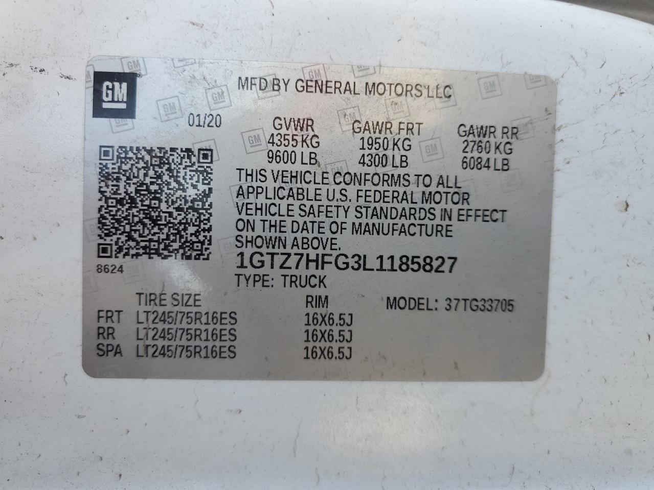 2020 GMC Savana G3500 VIN: 1GTZ7HFG3L1185827 Lot: 67844595