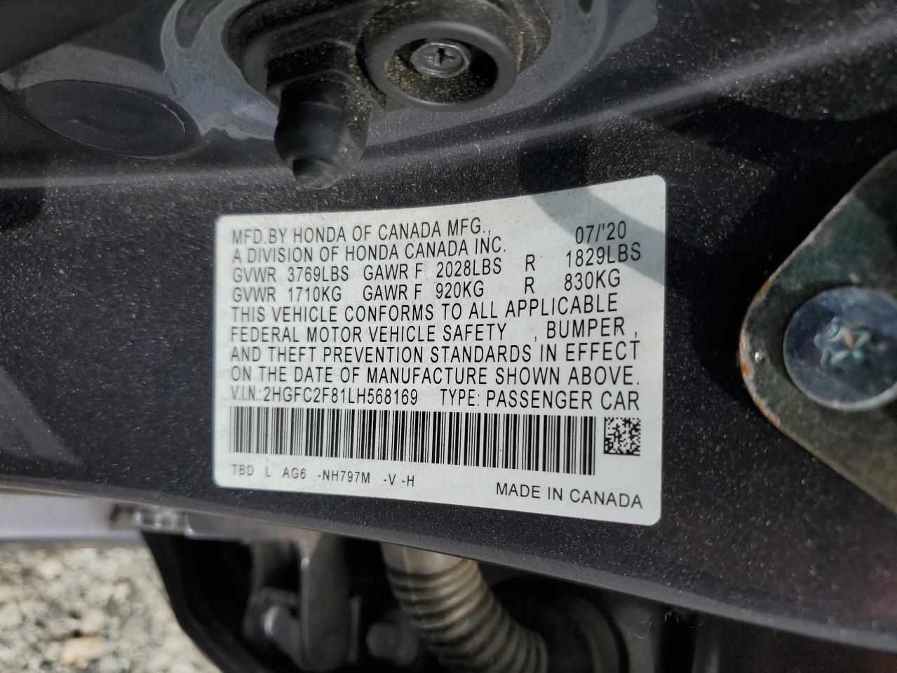 2020 Honda Civic Sport VIN: 2HGFC2F81LH568169 Lot: 69615915