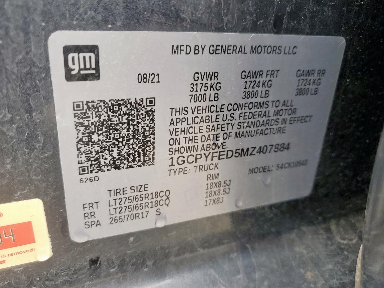 2021 Chevrolet Silverado K1500 Lt Trail Boss VIN: 1GCPYFED5MZ407884 Lot: 69930065