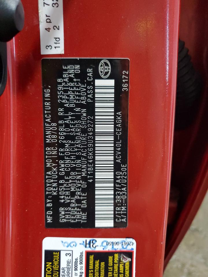 2009 Toyota Camry Base VIN: 4T1BE46K69U349272 Lot: 69466185