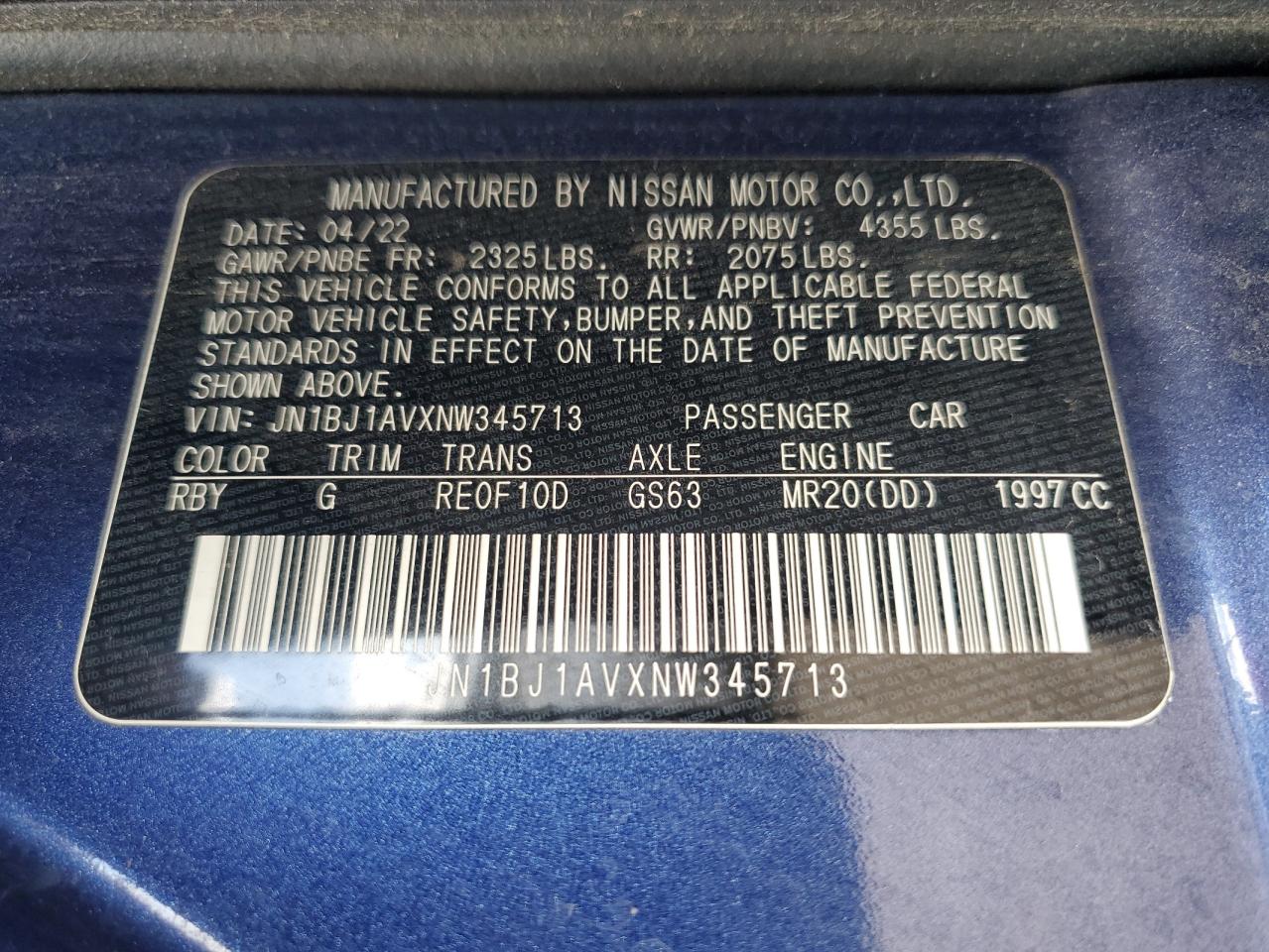 2022 Nissan Rogue Sport S VIN: JN1BJ1AVXNW345713 Lot: 70207125