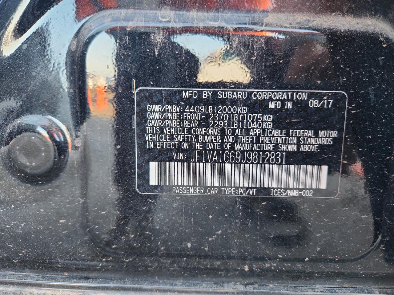 2018 Subaru Wrx Premium VIN: JF1VA1C69J9812831 Lot: 70016095