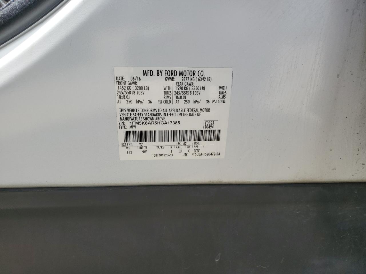 1FM5K8AR5HGA17385 2017 Ford Explorer Police Interceptor