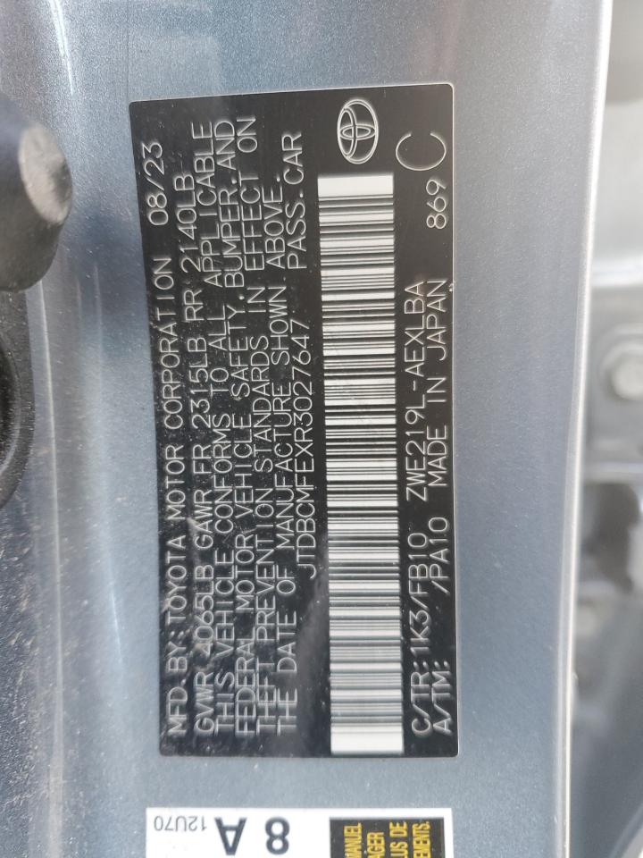 2024 Toyota Corolla Le VIN: JTDBCMFEXR3027647 Lot: 70089435