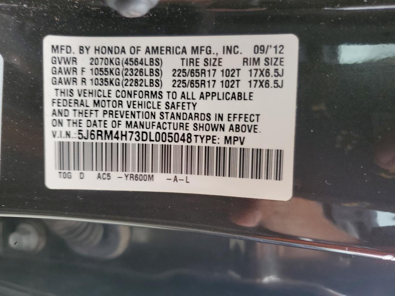 2013 Honda Cr-V Exl VIN: 5J6RM4H73DL005048 Lot: 65596975