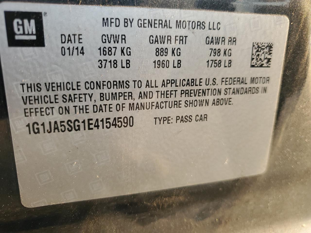 2014 Chevrolet Sonic Ls VIN: 1G1JA5SG1E4154590 Lot: 67199795