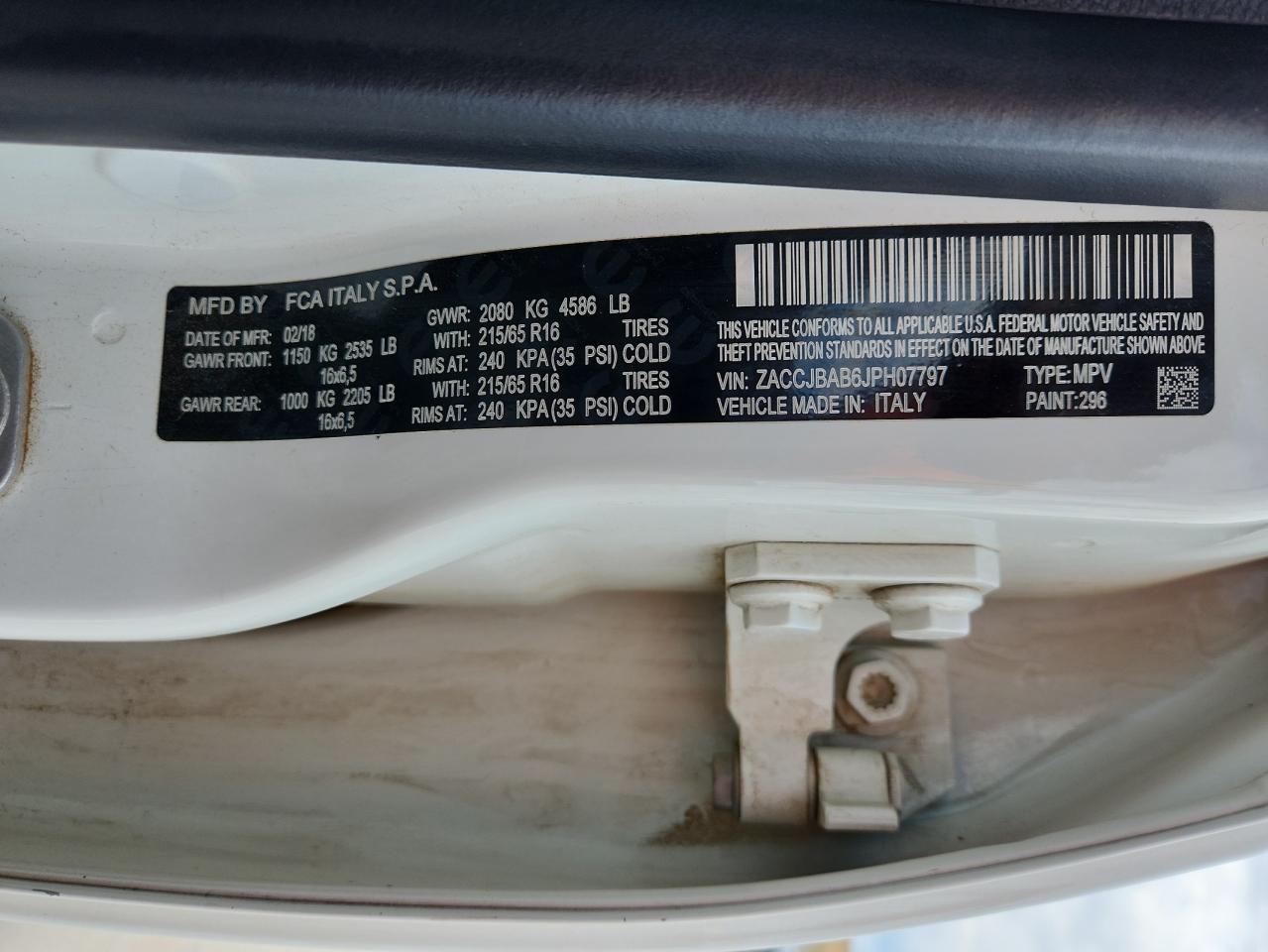 2018 Jeep Renegade Sport VIN: ZACCJBAB6JPH07797 Lot: 70878535