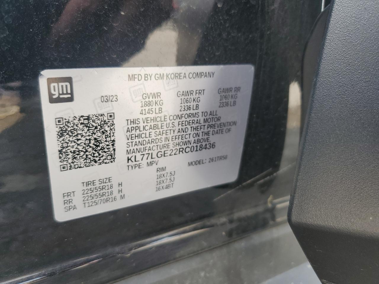 2024 Chevrolet Trax 1Rs VIN: KL77LGE22RC018436 Lot: 67535015