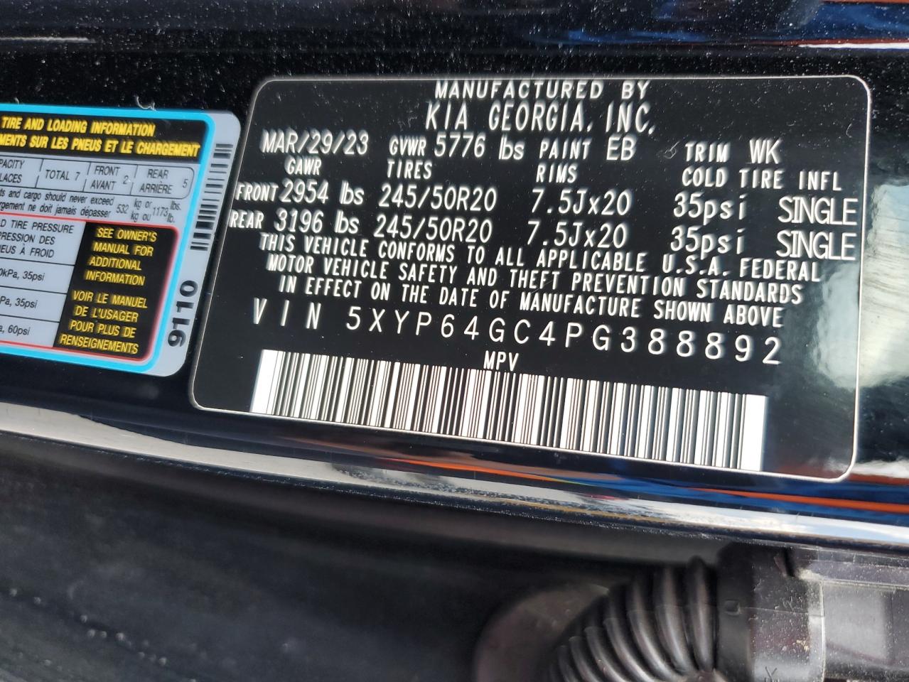 2023 Kia Telluride S VIN: 5XYP64GC4PG388892 Lot: 67395675