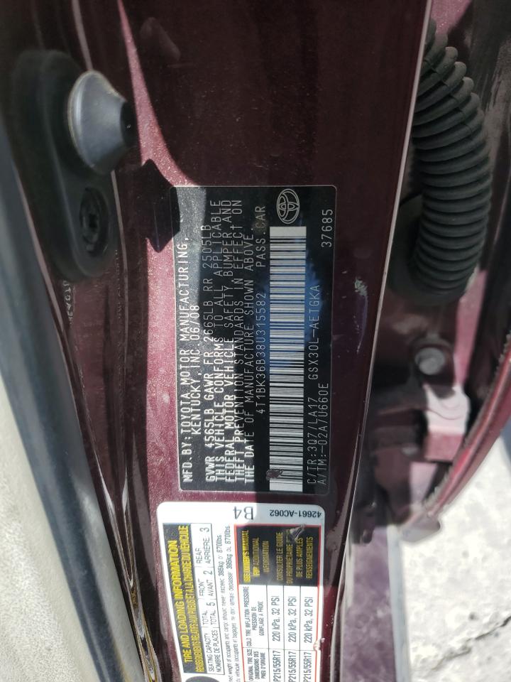 2008 Toyota Avalon Xl VIN: 4T1BK36B38U315582 Lot: 69479635