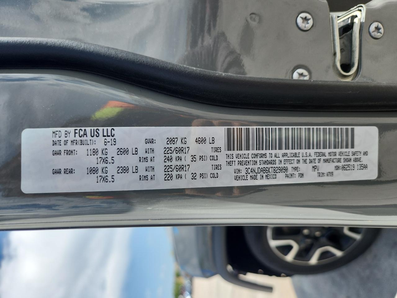 2019 Jeep Compass Sport VIN: 3C4NJDAB6KT829090 Lot: 70502565