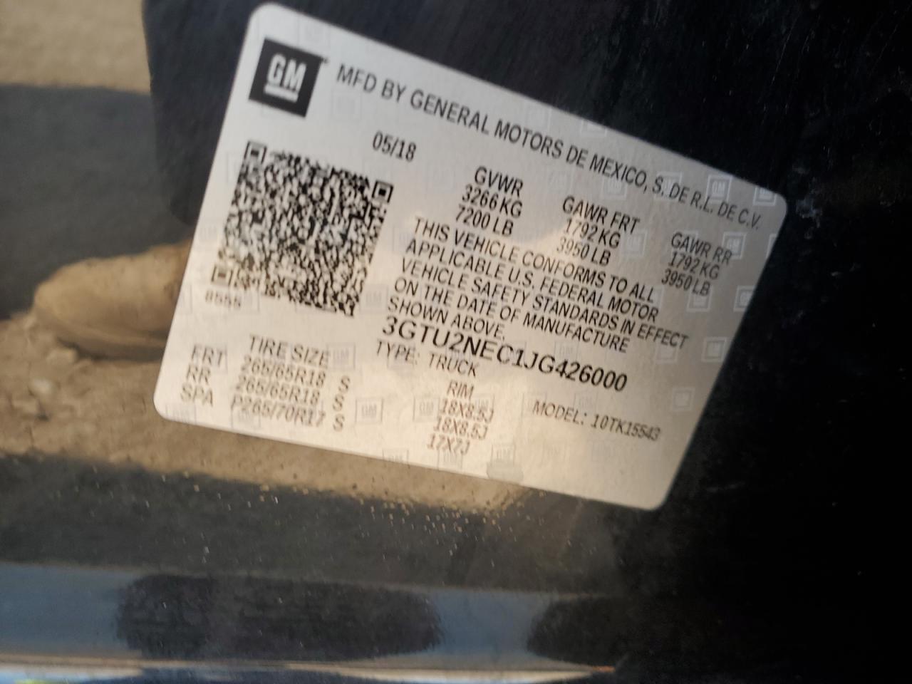 2018 GMC Sierra K1500 Slt VIN: 3GTU2NEC1JG426000 Lot: 67630945