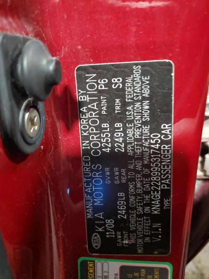 2009 Kia Optima Lx VIN: KNAGE228995317450 Lot: 70146635