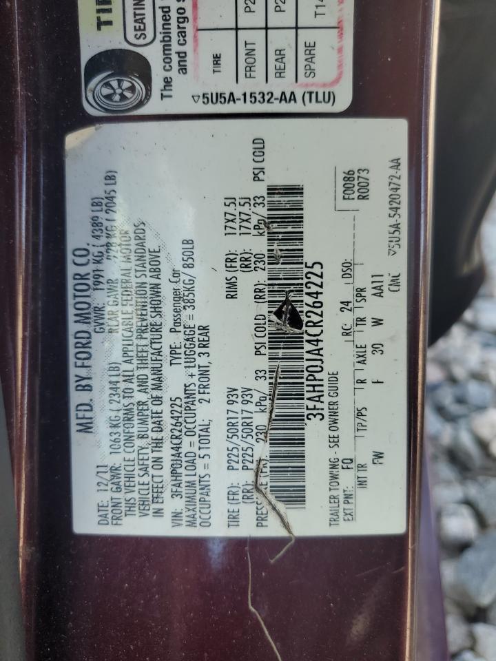 2012 Ford Fusion Sel VIN: 3FAHP0JA4CR264225 Lot: 70692865